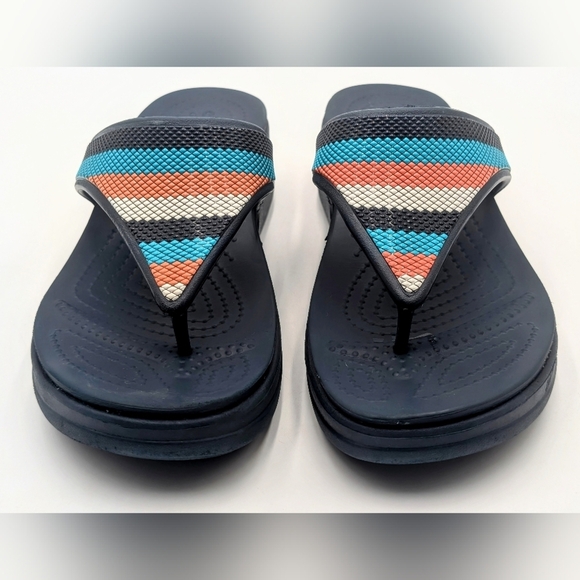 Crocs Monterey Bead Strap Wedge Flip Sandals Navy Blue Multicolor Women's 9 - Picture 6 of 12